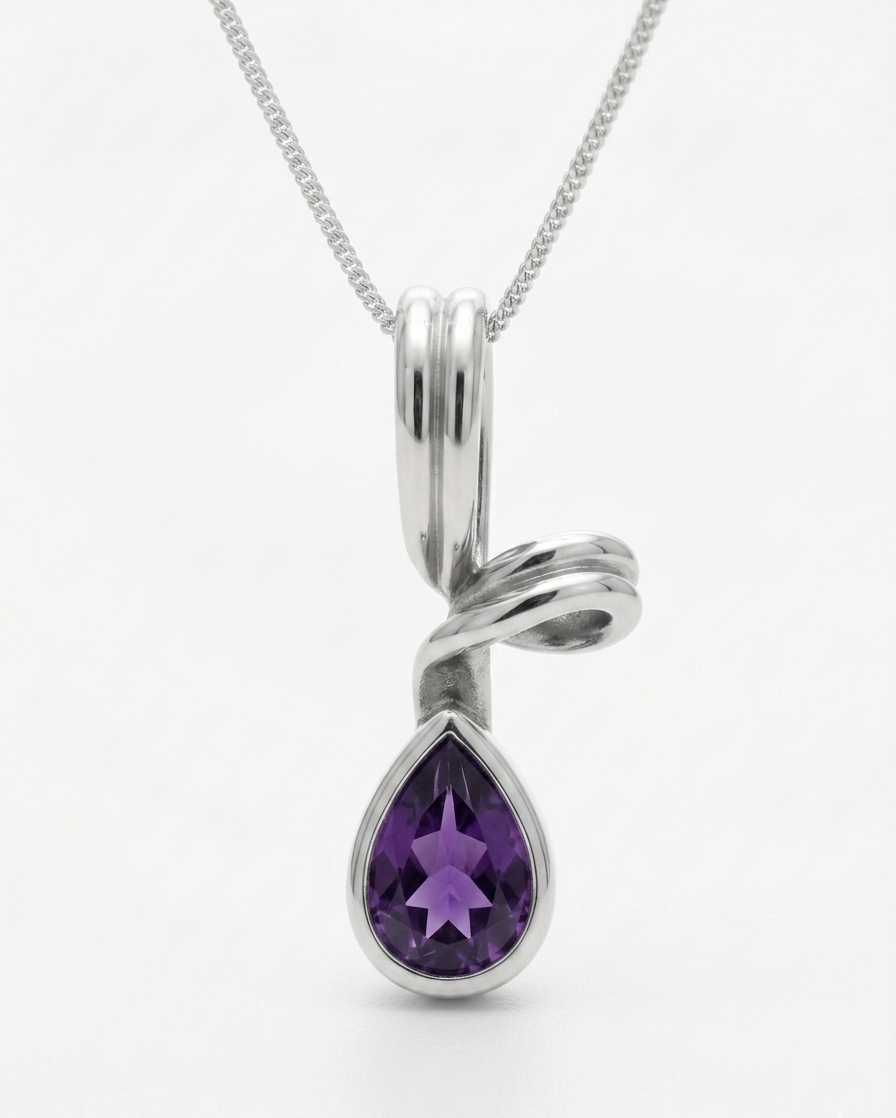 Violet Dewdrop — Amethyst Teardrop Pendant |  925 Silver