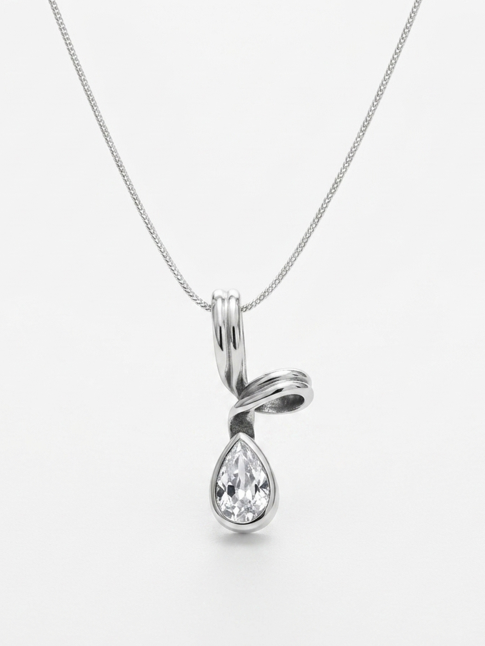 Silver Dewdrop — CZ Teardrop Pendant |  925 Silver