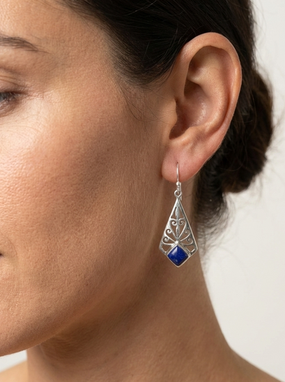 Midnight Muse - Lapis Lazuli Cutwork Dangle Earrings | 925 Silver