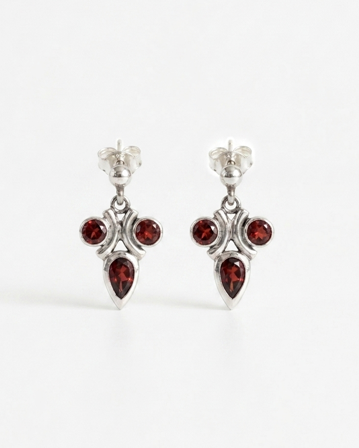 Crimson Muse — Garnet Traditional Earrings in 925 Silver