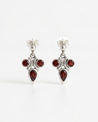 Crimson Muse — Garnet Traditional Earrings in 925 Silver