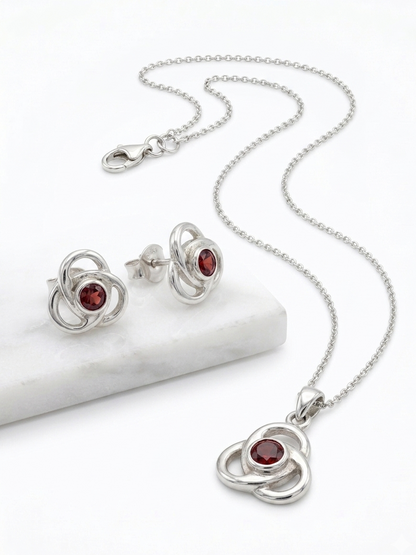 Crimson Trinity  - Garnet Necklace with Earrings | 925 Silver