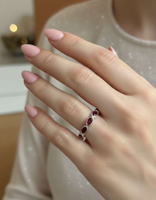 Crimson Loop - Garnet Band Ring | 925 Silver