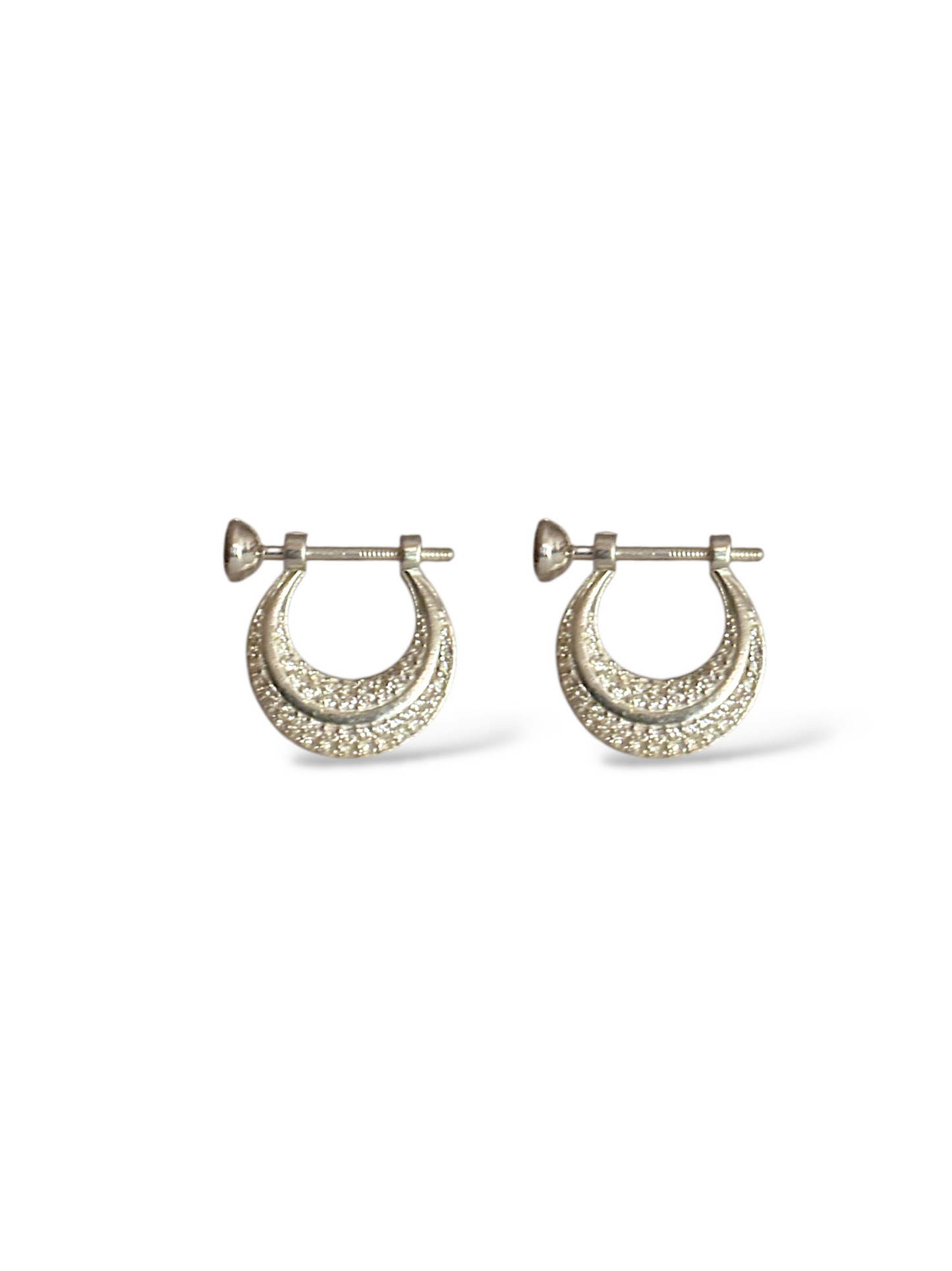 Crescent Hoops - CZ Hoop Earrings with Screw | 925 Silver