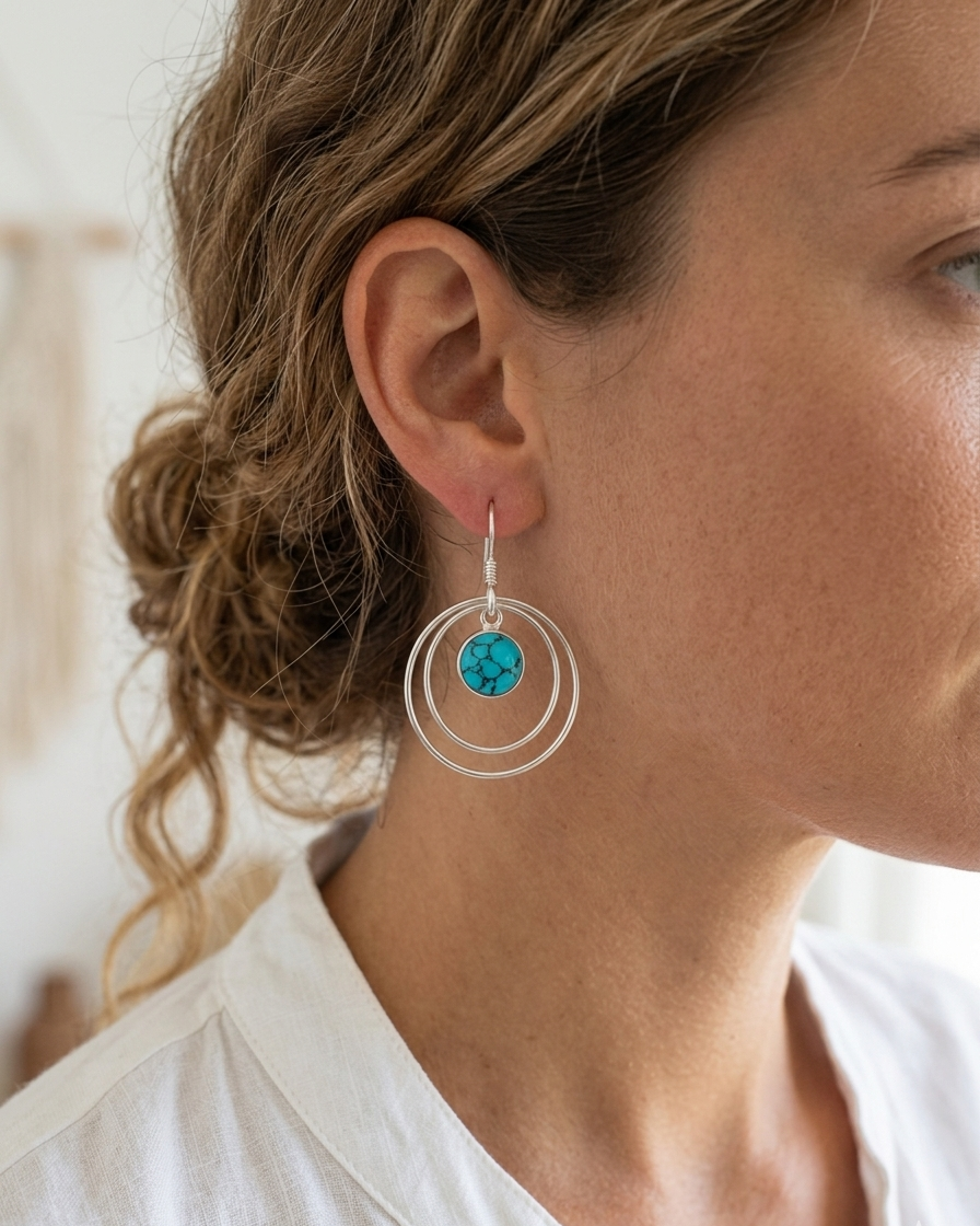 Turquoise Orbit — Turquoise Dangler Earrings | 925 Silver