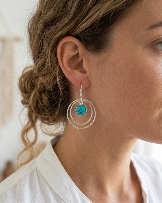 Turquoise Orbit — Turquoise Dangler Earrings | 925 Silver