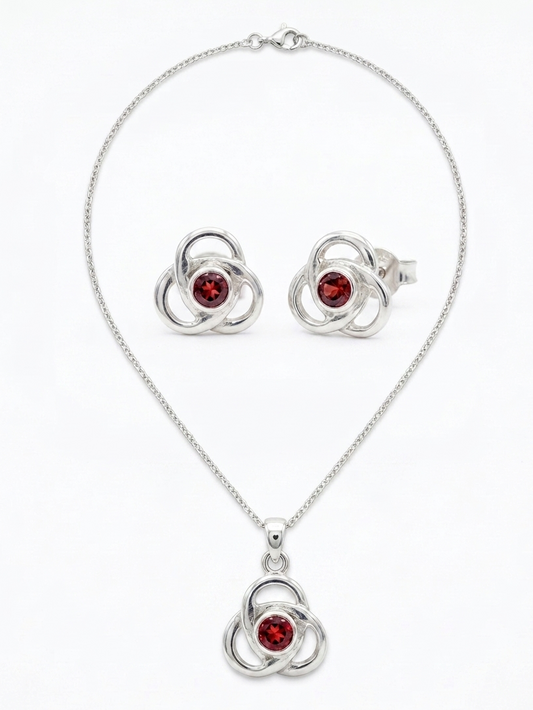 Crimson Trinity  - Garnet Necklace with Earrings | 925 Silver