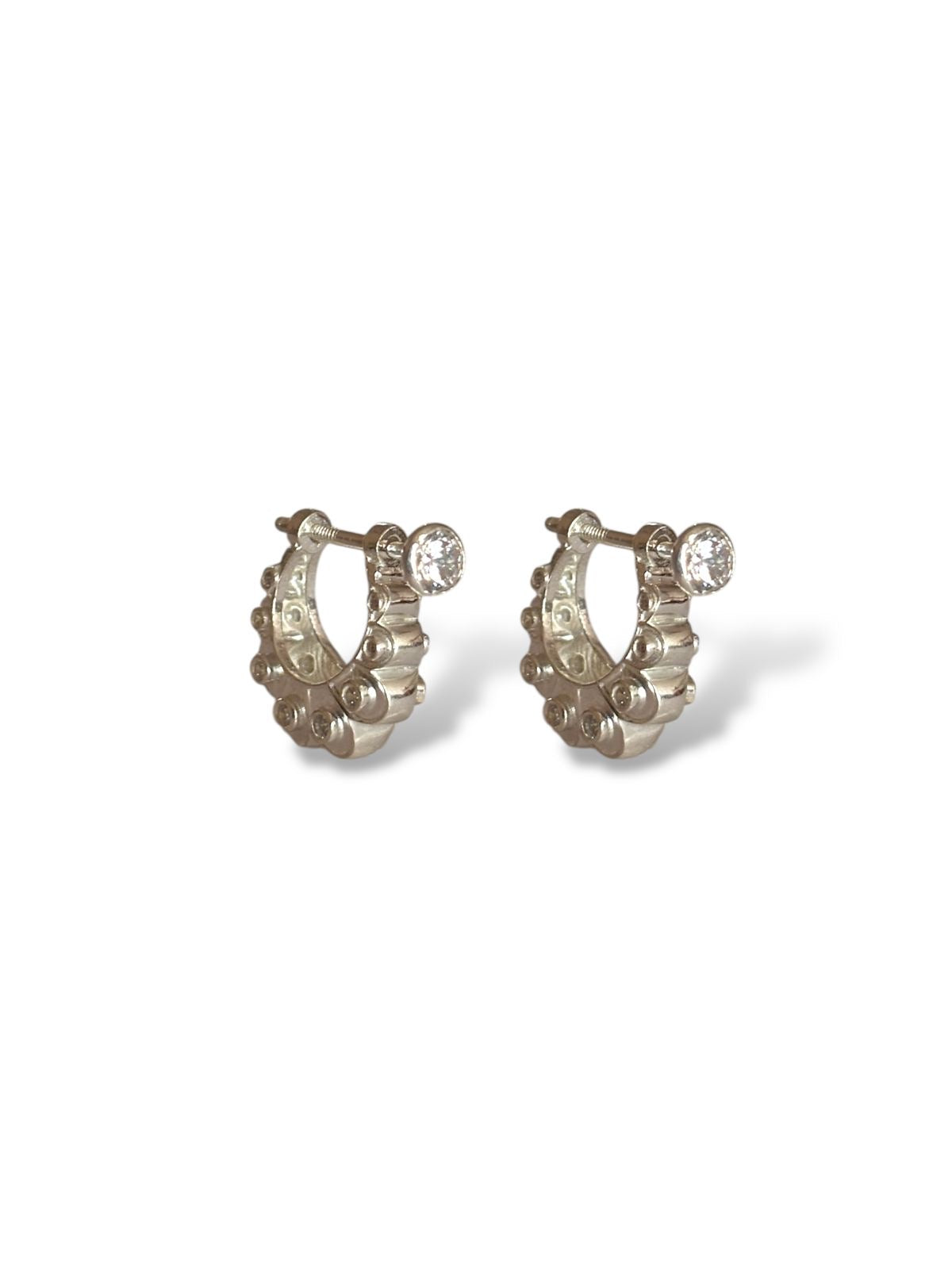 Luna Petal Hoops - CZ Hoop Earrings with Screw | 925 Silver
