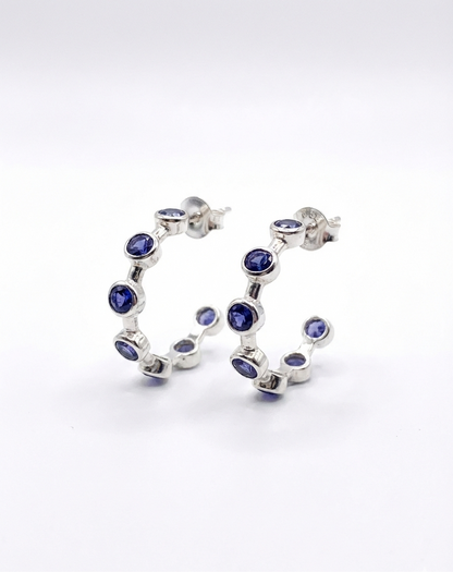 Luna Blue - Iolite Half Hoop/ Huggie Earrings | 925 Silver
