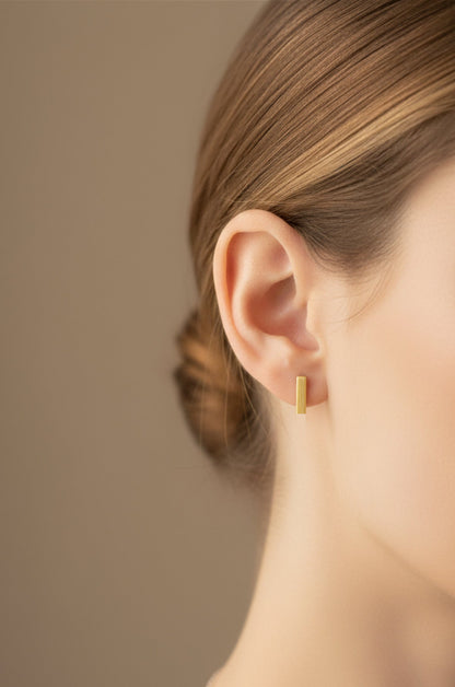 Solar Bar - Gold Plated Bar Stud Earrings | 925 Silver