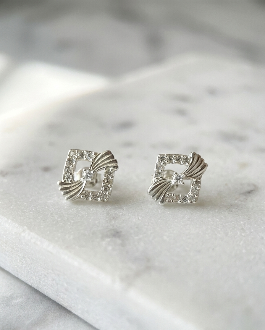 Lunar Frame - Minimal CZ Stud Earrings | 925 Silver