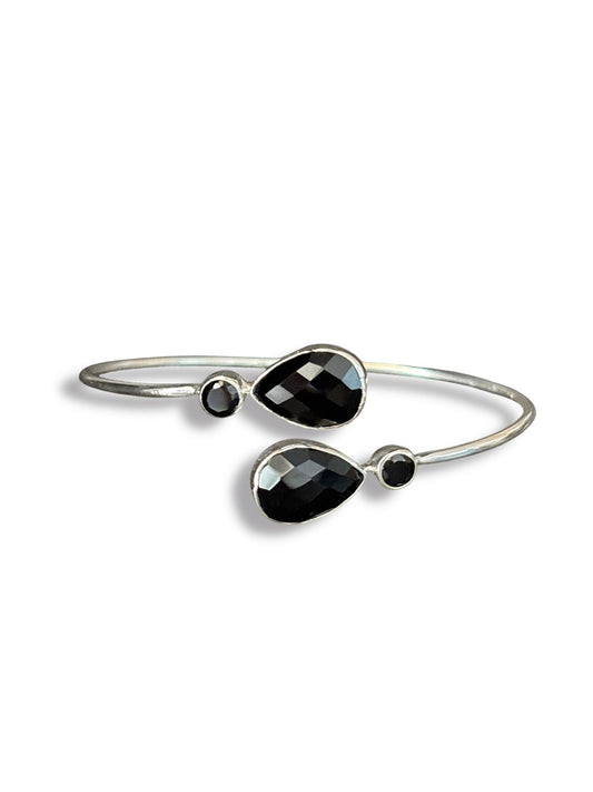 Eclipse Bangle - Two Stone Black Onyx Bangle | 925 Silver