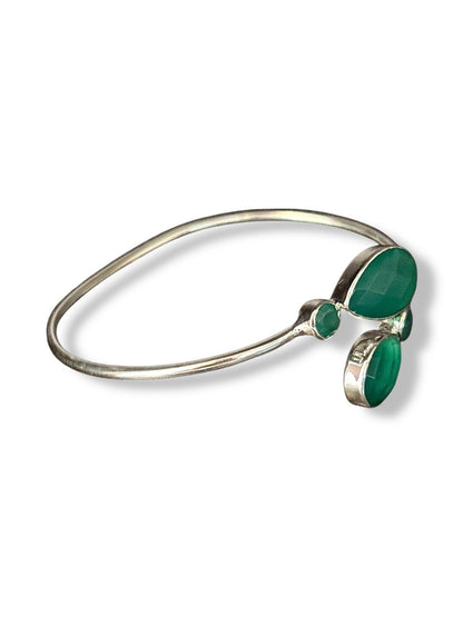 Dew & Dawn - Two Stone Green Onyx Bangle |925 Silver