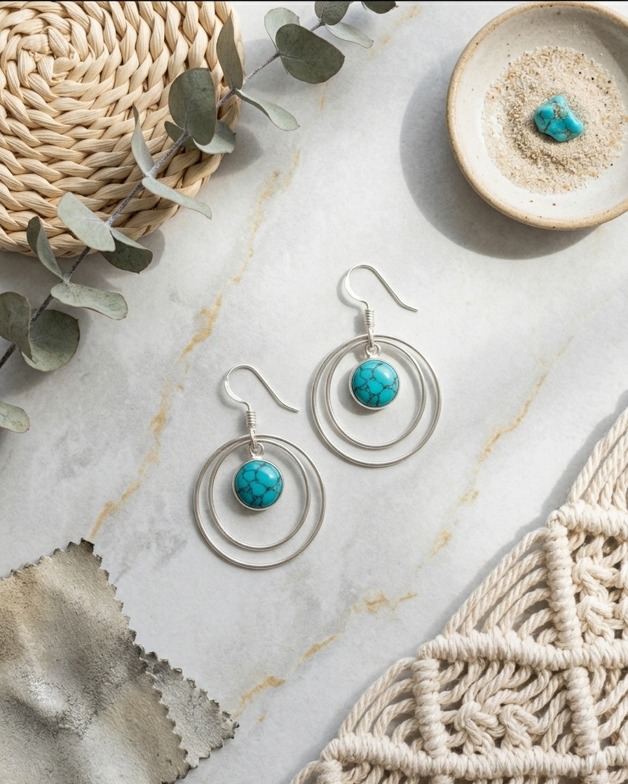 Turquoise Orbit — Turquoise Dangler Earrings | 925 Silver