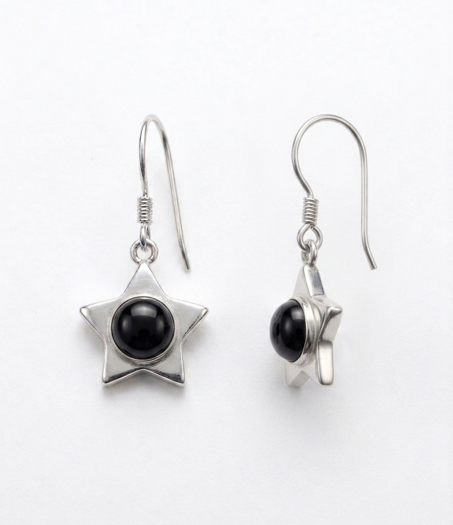 North Star — Black Onyx Star Drop Earrings | 925 Silver