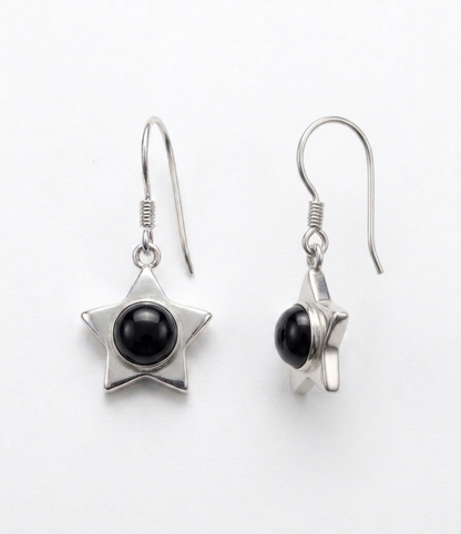 North Star — Black Onyx Star Drop Earrings | 925 Silver