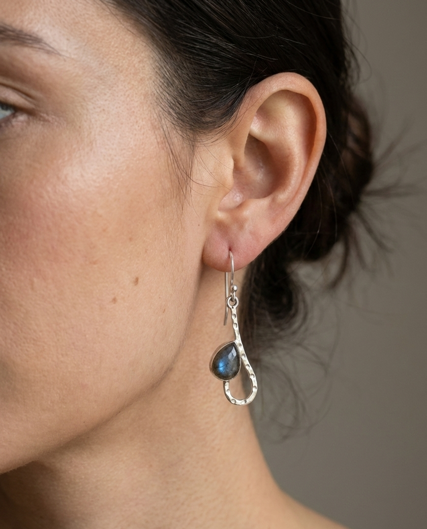 Iris Glow - Labradorite Teardrop Dangle Earrings in 925 Silver