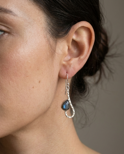 Iris Glow - Labradorite Teardrop Dangle Earrings in 925 Silver
