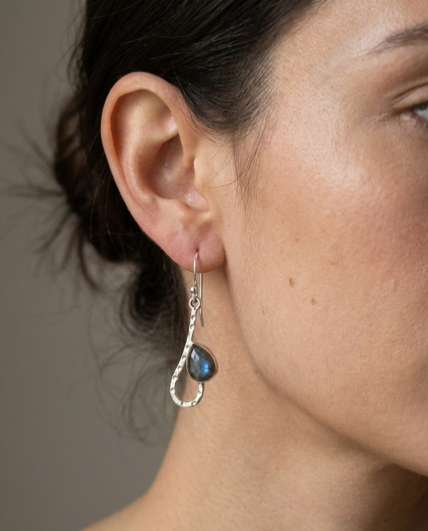 Iris Glow - Labradorite Teardrop Dangle Earrings in 925 Silver