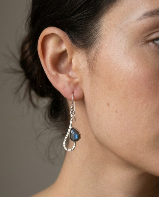 Iris Glow - Labradorite Teardrop Dangle Earrings in 925 Silver