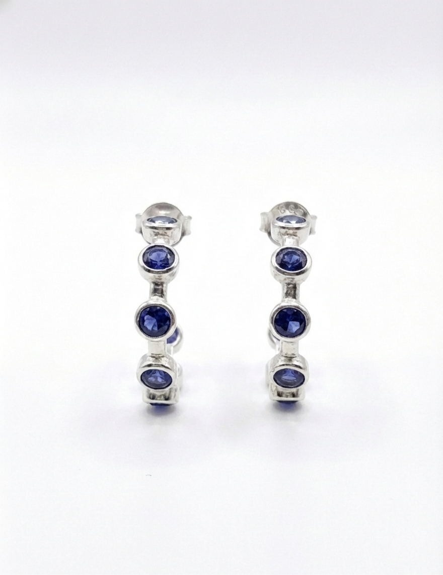 Luna Blue - Iolite Half Hoop/ Huggie Earrings | 925 Silver