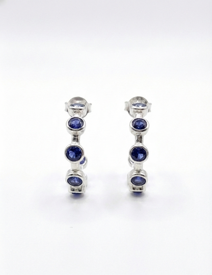 Luna Blue - Iolite Half Hoop/ Huggie Earrings | 925 Silver