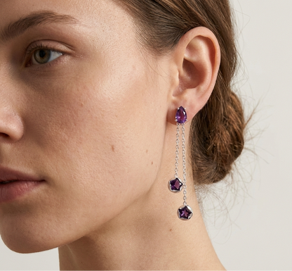 Falling Stars - Amethyst Drop Earrings in 925 Silver