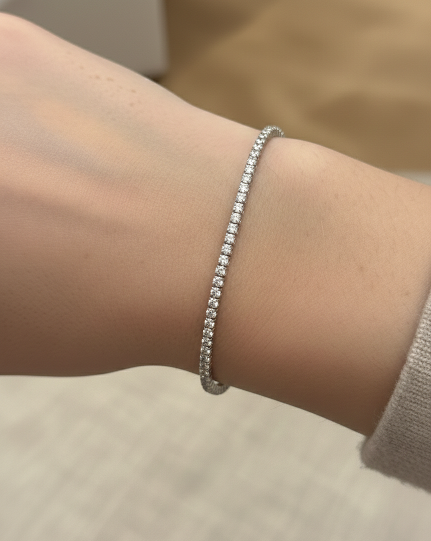 Round CZ Tennis Bracelet in 925 Silver
