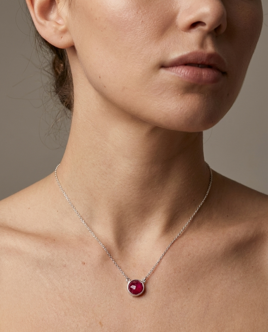 Crimson Ray - Red Sillimanite Gemstone Necklace | 925 Silver