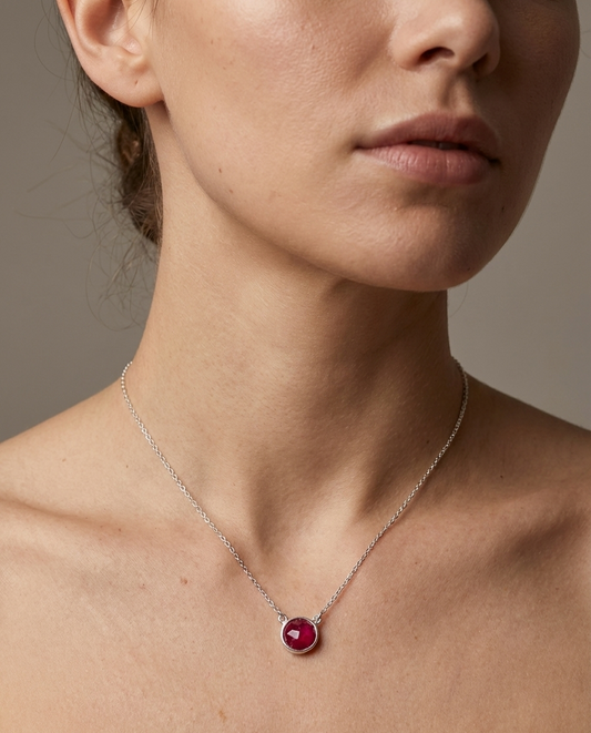 Crimson Ray - Red Sillimanite Gemstone Necklace | 925 Silver