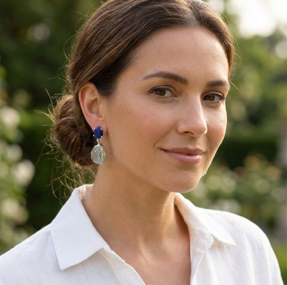 Ocean Muse - Raw Uncut Aquamarine Earrings in 925 Silver