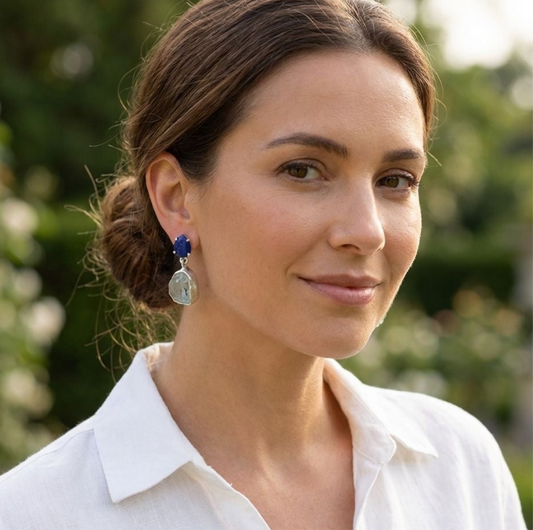 Ocean Muse - Raw Uncut Aquamarine Earrings in 925 Silver