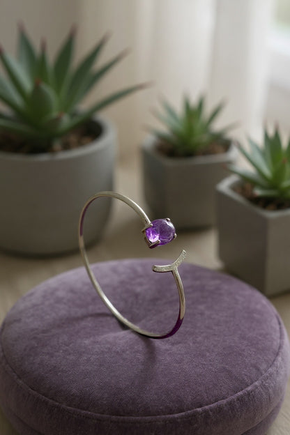 Celestial Cuff - Adjustable Amethyst Cuff Bangle for women | 925 Silver