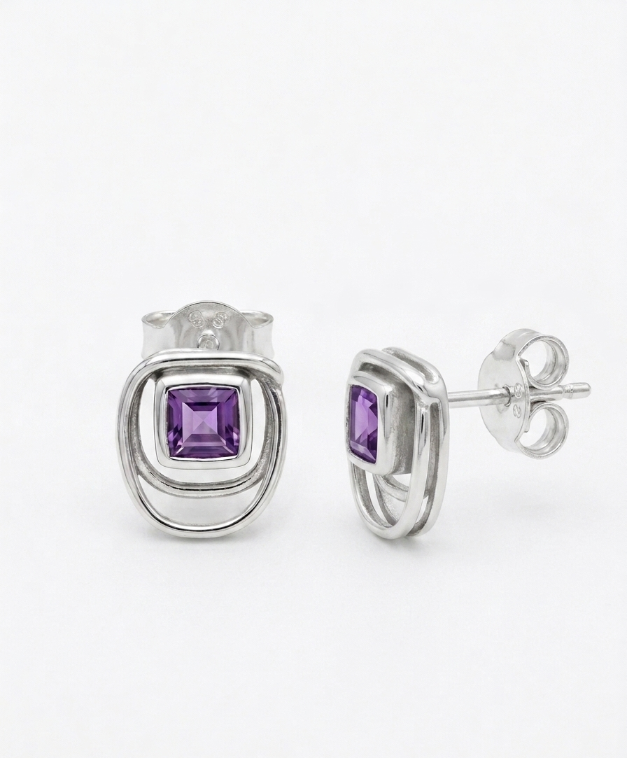 Lavender Lines — Amethyst Stud Earrings | 925 Silver
