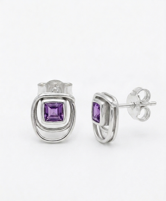 Lavender Lines — Amethyst Stud Earrings | 925 Silver