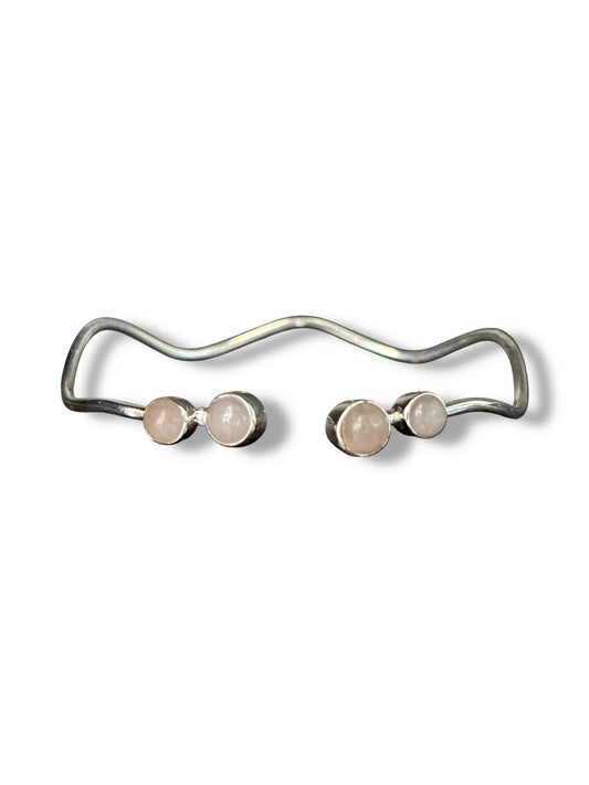 Whispers of Rose - Rose Quartz Wavy Cuff Bangle | 925 Silver