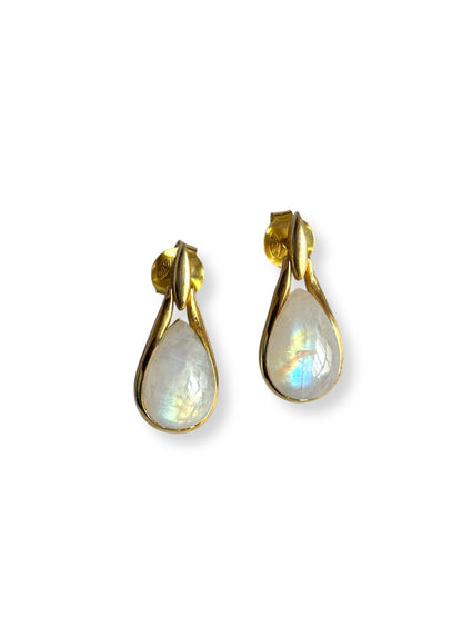 Golden Hour - Gold Plated Moonstone Stud Earrings | 925 Silver