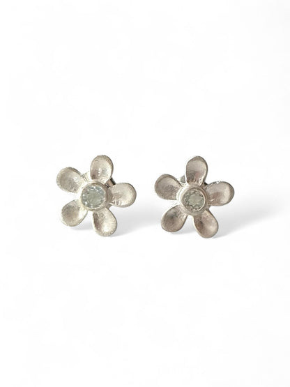 Lunar Bloom - Silver Flower Stud Earrings | 925 Silver