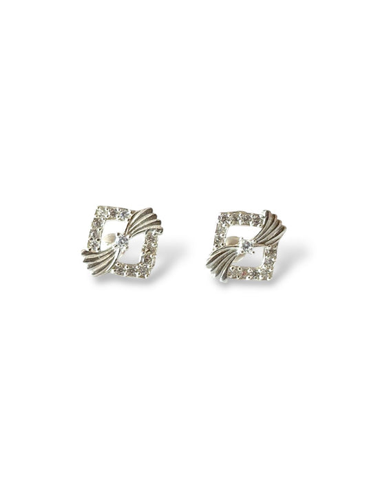 Lunar Frame - Minimal CZ Stud Earrings | 925 Silver