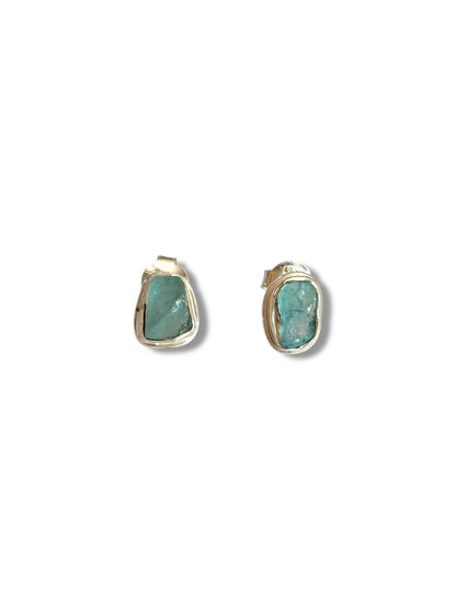 Ocean Haze - Uncut Apatite Stud Earrings | 925 Silver