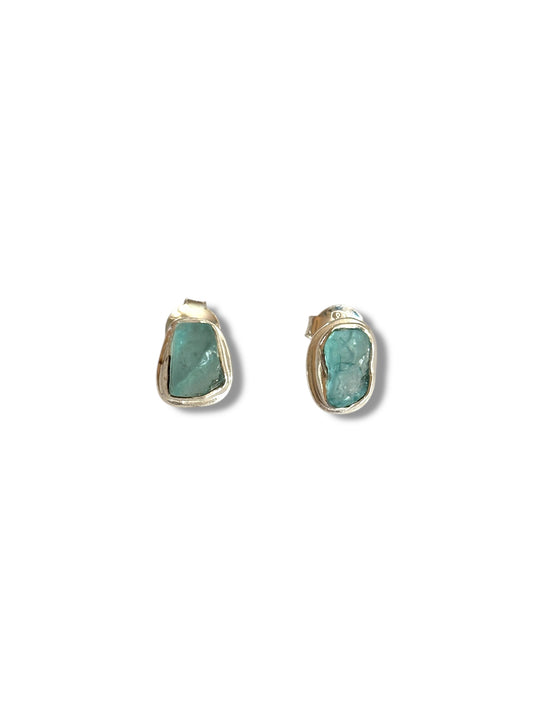 Ocean Haze - Uncut Apatite Stud Earrings | 925 Silver