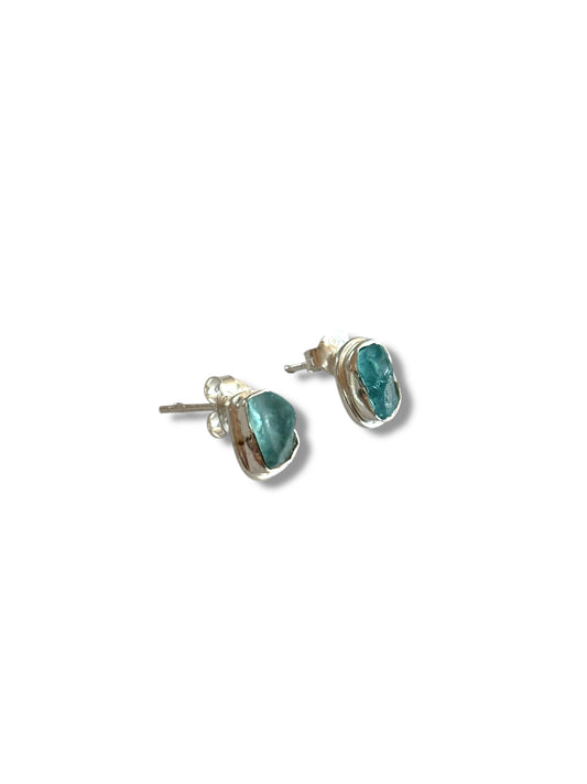 Ocean Haze - Uncut Apatite Stud Earrings | 925 Silver