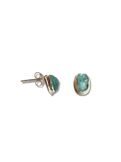 Ocean Haze - Uncut Apatite Stud Earrings | 925 Silver