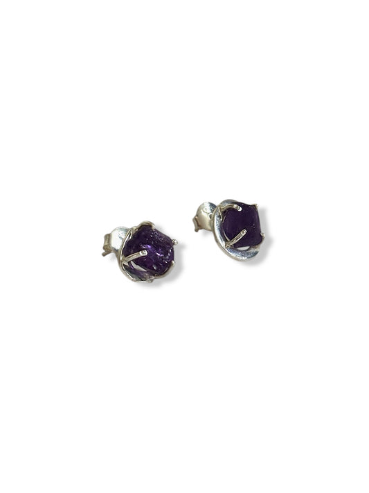 Raw Orchid - Uncut Amethyst Stud Earrings | 925 Silver