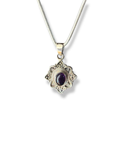 Plum Drop - Amethyst Oxidised Antique Pendant | 925 Silver
