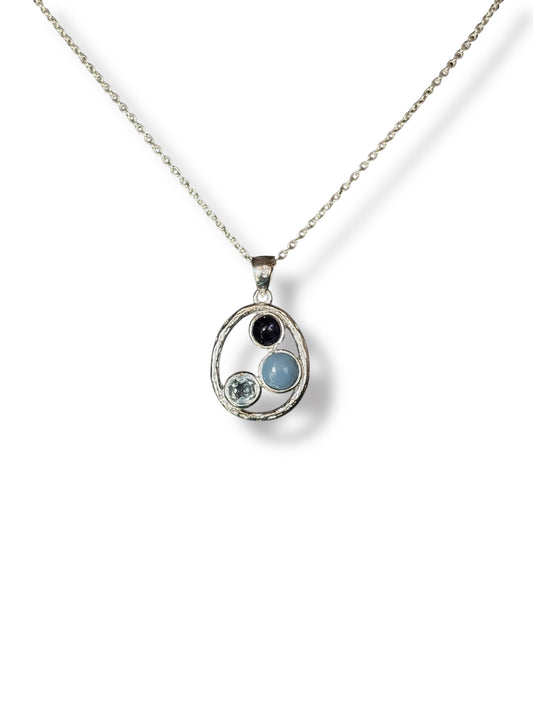 Halo of Blues - Blue Topaz Round Pendant | 925 Silver