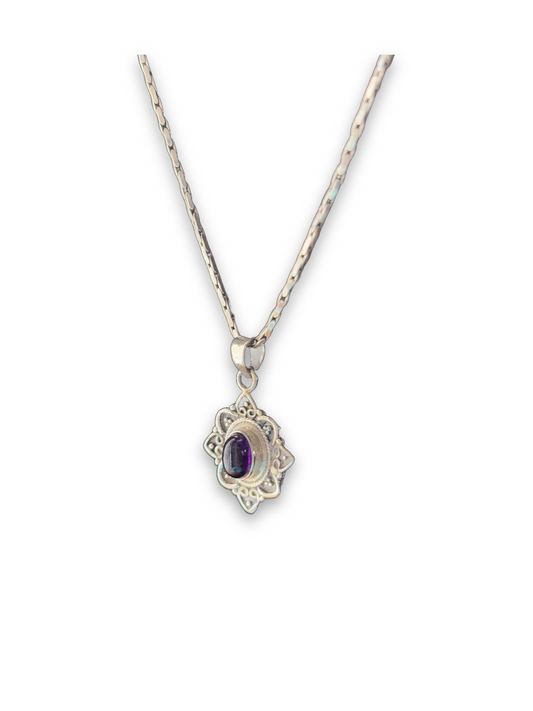 Plum Drop - Amethyst Oxidised Antique Pendant | 925 Silver