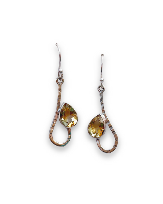 Golden Hour - Citrine Teardrop Dangle Earrings in 925 Silver