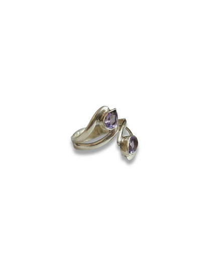 Lilac Duet - Amethyst Two Stone Adjustable Ring | 925 Silver