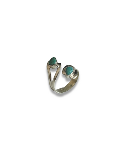 Aqua Duet - Turquoise Two Stone Adjustable Ring | 925 Silver